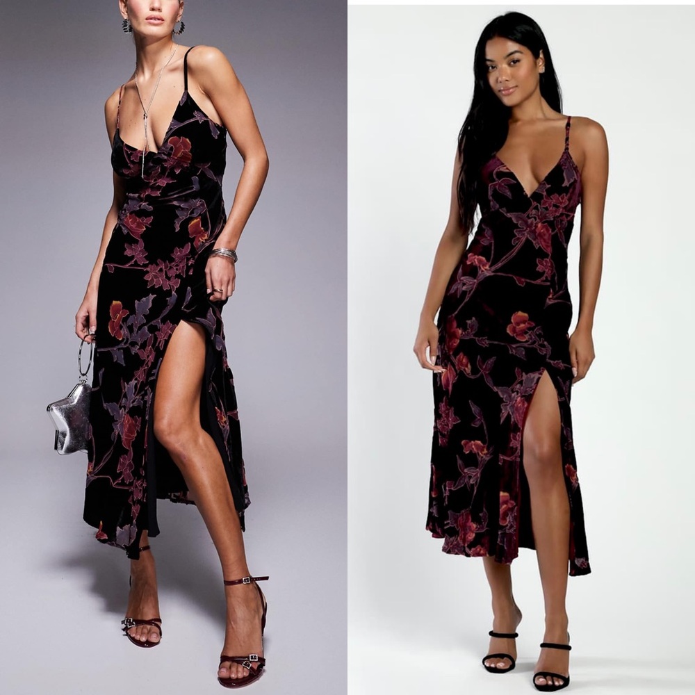 NWT LULUS 90s Velvet Floral Burnout Practical Magic Wedding Guest Slip Dress L